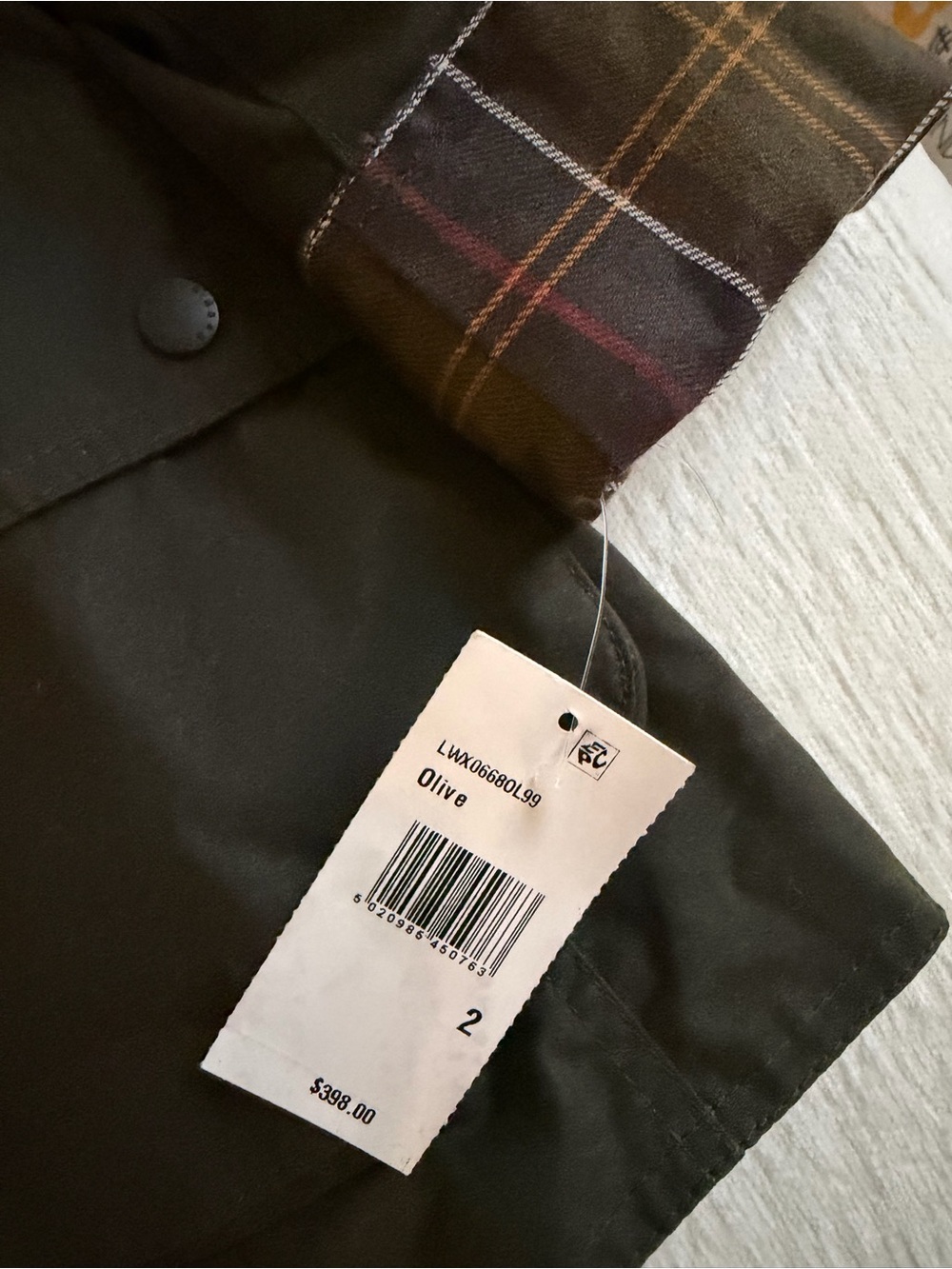 Barbour Olive Waxed Utility Jacket Beadnell with Cord Collar - Picture 13 of 16